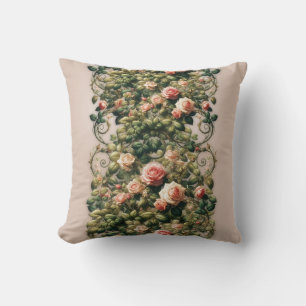 Cojín Decorativo Chic Deslucido Rosas Rosadas Vides Floral Elegante