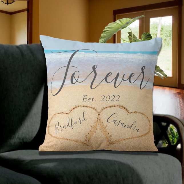 Cojín Decorativo Chic Dusty Blue Playa Parejas Corazones Arena  (Subido por el creador)