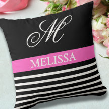 Chic Elegante Rayas Blancas y Negras Con Inicial