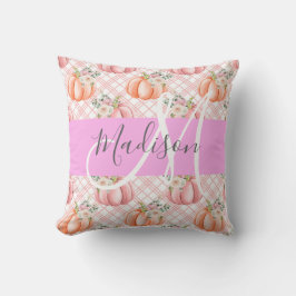 Cojín Decorativo Chic Femenino Floral Rosa Melocotón Calabaza Monog