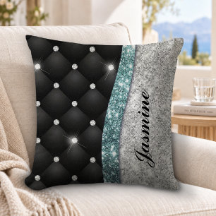 Cojín Decorativo Chic femenino monograma falso de brillo plateado n