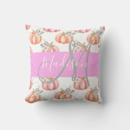 Cojín Decorativo Chic Floral Blanco Rosa Melocotón Calabaza Monogra
