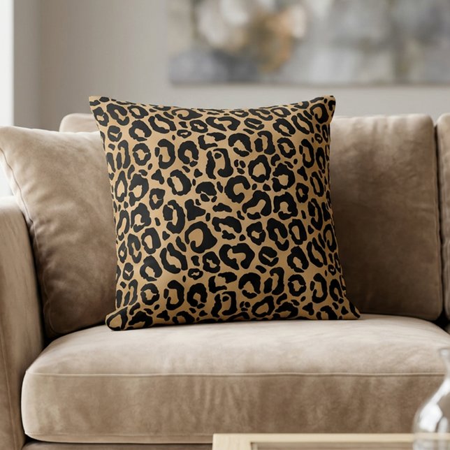 Cojín Decorativo Chic Leopard Print Cheetah Spots Brown Black (Chic Leopard Print Cheetah Spots Brown Black Throw Pillow)
