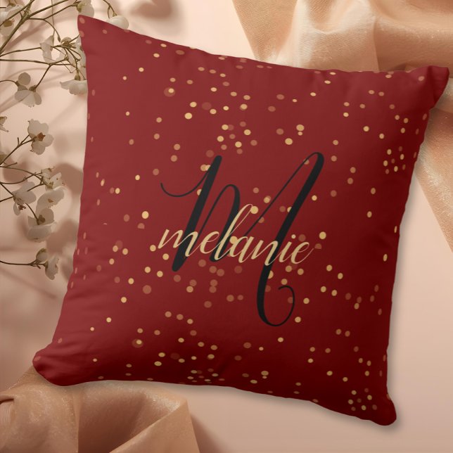 Cojín Decorativo Chic Modern Red & Gold Monogram (Subido por el creador)