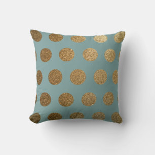 Cojín Decorativo Chic Moderno Elegante Lunares Teal Oro