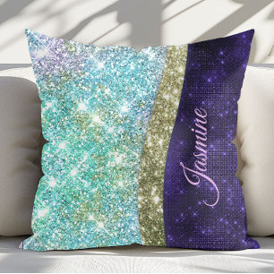 Cojín Decorativo Chic monograma falso de purpura azul iridiscente