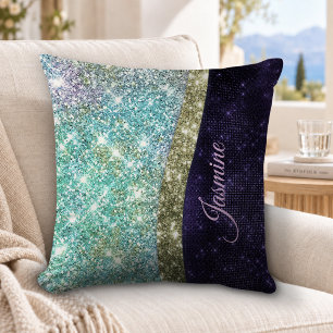 Cojín Decorativo Chic monograma falso de purpura azul iridiscente