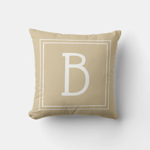Cojín Decorativo Chic Monograma Tendencia Neutral Marrón Claro y Bl