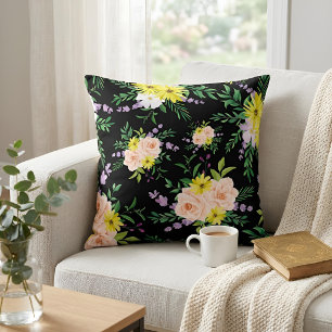 Cojín Decorativo Chic Moody Floral Botánico Rosa Negra Acuarela