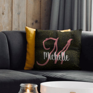 Cojín Decorativo Chic oro brillo rosa monograma femenino único
