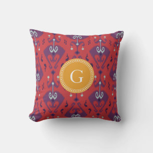 Cojín Decorativo Chic patrón tribal ikat rojo monograma femenino