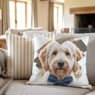 Cojín Decorativo Chic Personalizado Foto Pincelada Perro Beige