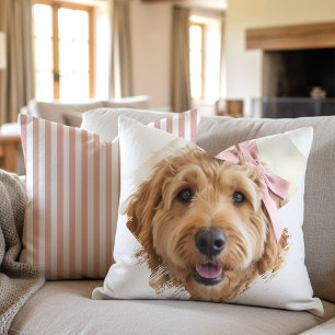Cojín Decorativo Chic Personalizado Foto Pincelada Perro Rosa