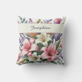 Cojín Decorativo Chic Personalized Watercolor Floral Pink Orange