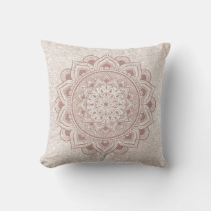 Cojín Decorativo Chic Rosa Dorado Om Mandala Yoga Brillo Moderno Yo