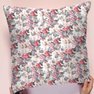 Cojín Decorativo Chic Rosa y Azul Patrón Floral Vintage
