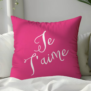Cojín Decorativo Chic Rosa y Blanco Je T'aime Tipografía Francesa