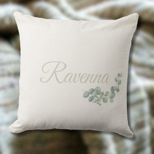 Cojín Decorativo Chic Salvia Eucalipto Marfil Nombre Personalizado
