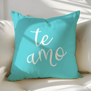 Cojín Decorativo Chic Turquesa y Blanco Español Te Amo I Love You