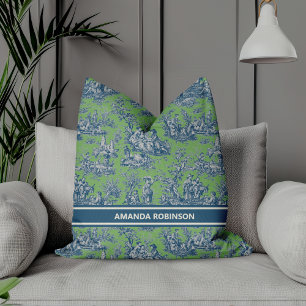 Cojín Decorativo Chic Vintage Azul Verde Francés Toile de Jouy