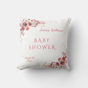 Cojín Decorativo Chic y elegante ducha de bebé floral acuarela roja