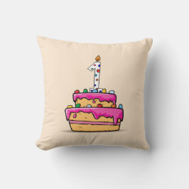 Cojín Decorativo Chica 1 cumpleaños, 1 en pastelito rosa dulce