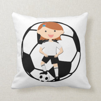 Cojín Decorativo Chica 3 del fútbol y bola blanco y negro