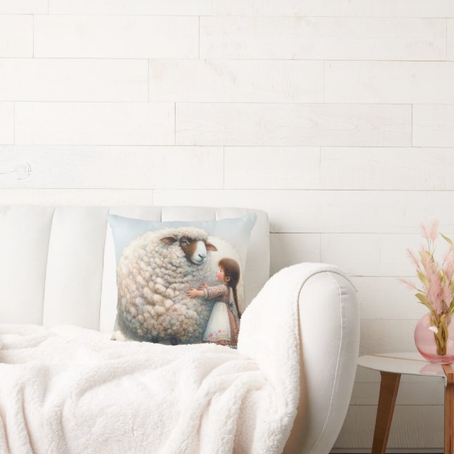 Cojín Decorativo Chica Abrazando la oveja sobredimensionada (Sofá)