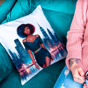 Cojín Decorativo Chica África elegante negocio de moda afro