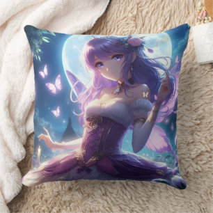 Cojín Decorativo Chica Anime Ala de Mariposa Violeta Hada de la Lun