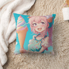 Cojín Decorativo Chica anime caprichoso con helado
