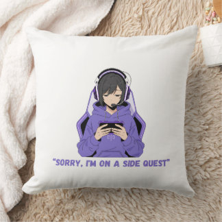 Cojín Decorativo Chica Anime Jugadora Arte de Juego Púrpura