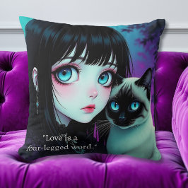 Cojín Decorativo Chica Anime y Gato Siames Cita
