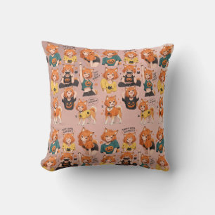 Cojín Decorativo Chica Anime Zorra Lindo Halloween Expresiones de J