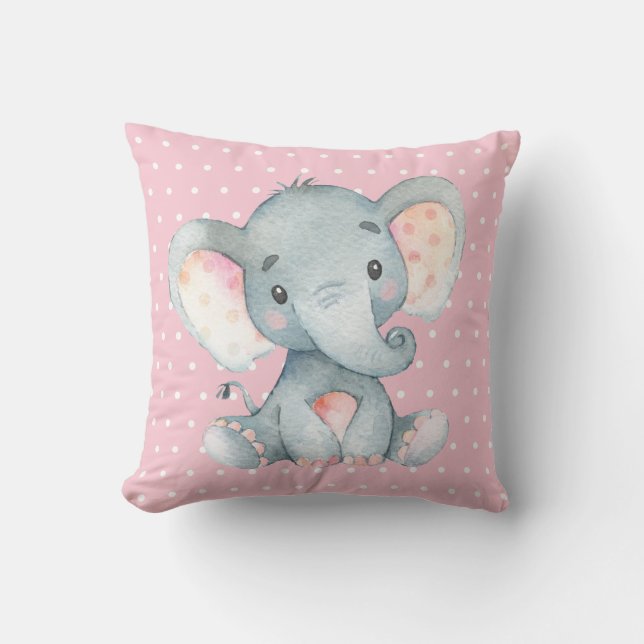Cojín Decorativo Chica bebé elefante rosa y gris (Anverso)