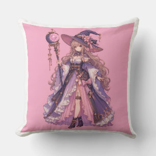 Cojín Decorativo Chica Bruja Pixel Fantasía Pastel