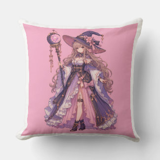 Cojín Decorativo Chica Bruja Pixel Fantasía Pastel