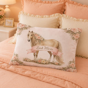 Cojín Decorativo Chica Caballo Floral Melocotón Monograma Nombre