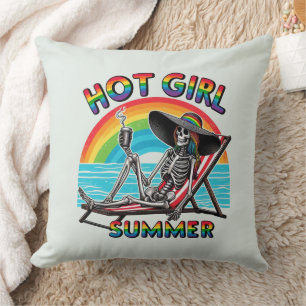 Cojín Decorativo Chica caliente Skeleton Retro Beach Design