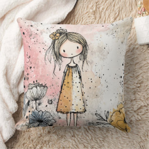 Cojín Decorativo Chica Caprichosa Acuarela con Acentos Florales (1)