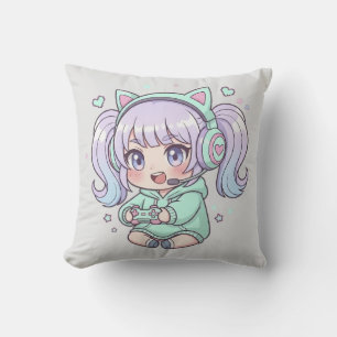 Cojín decorativo - Chica Chibi Gamer entusiasta