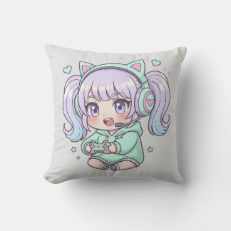 Cojín decorativo - Chica Chibi Gamer entusiasta