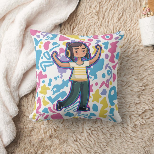 Cojín Decorativo Chica con audífonos con flexión y relajación (Manta)