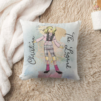 Cojín Decorativo Chica Con El Cabello Amarillo Nombre De Oro Texto