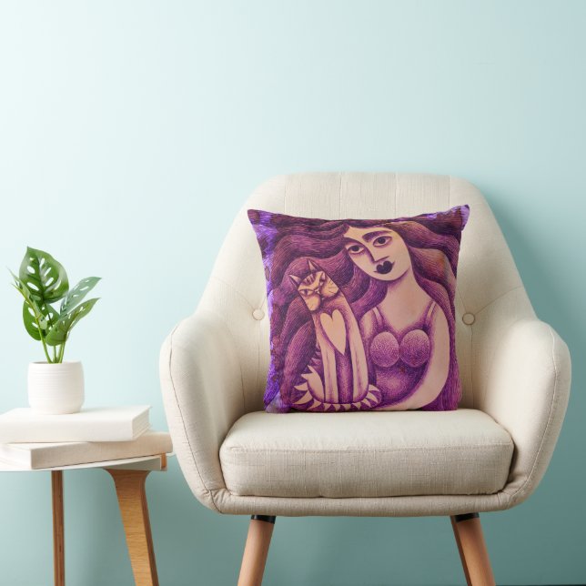 Cojín Decorativo Chica con su gato (Silla)