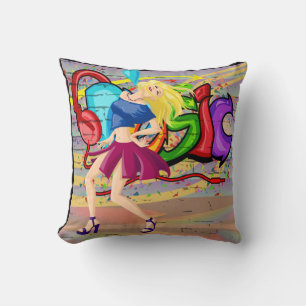 Cojín Decorativo Chica Dancing Music Graffiti Wall Background 5