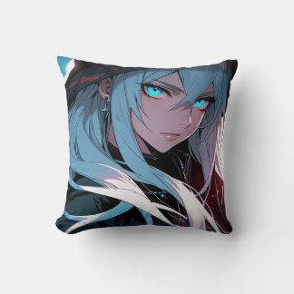 Cojín Decorativo Chica de Anime Encapuchada de Ojos Azules