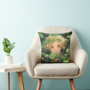 Cojín Decorativo Chica de anime lindo en estanque