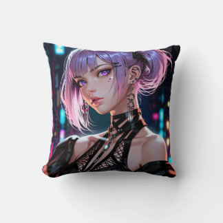 Cojín Decorativo Chica de Anime Purple Pigtail