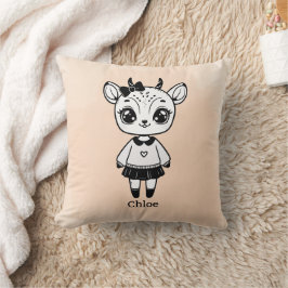 Cojín Decorativo Chica de Antelope Adorable - Diseño de Doodle Cuto
